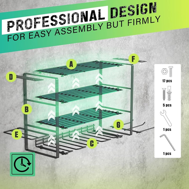 SUNALLY Store Power Tool Organizer, 4 Drill Holder Wall Mount, Garage Tool Organizer and Storage with Screwdriver Holder, Garage Organization, 4 Layer Cordless Drill Holder with Hammer Holder - Image 4